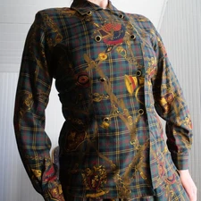 90s JH Collectibles equestrian plaid print two piece skirt set