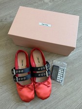 Miu Miu Satin Double Buckle Ballerina Flats - Size 37.5