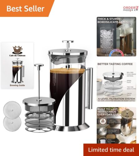 Durable French Press Coffee Maker - 34oz Insulated with Lifetime Replacement