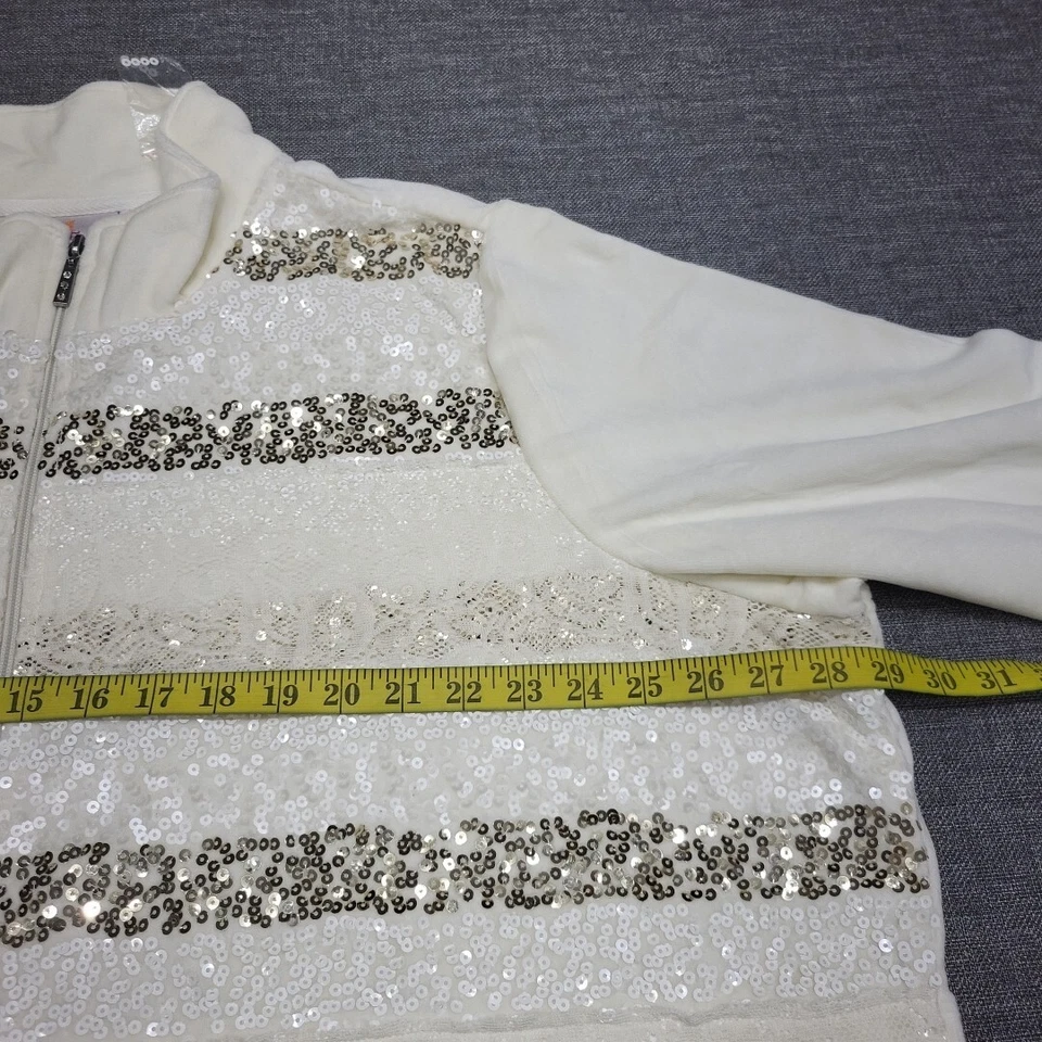 Quacker Factory Lace and Sequin Zip Front Velour Jacket 3X Plus Size Off White - Image 2 of 4