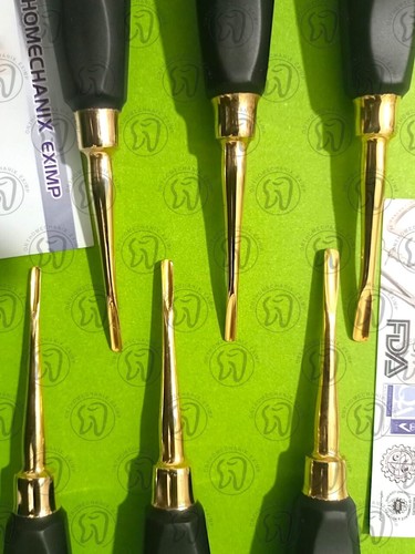 Dental Gold Black Luxating Root Extracting Oral Surgery Elevators Set Of 6 - Picture 5 of 8