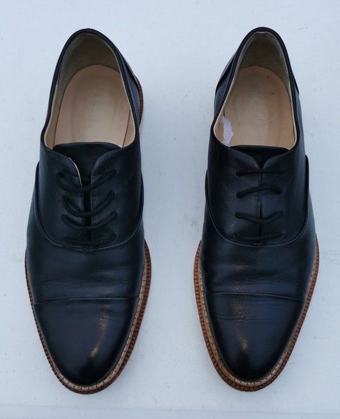 Trenery Leather Oxford Brogues Flat Shoes Toe Cap 38 Or 7 Black 