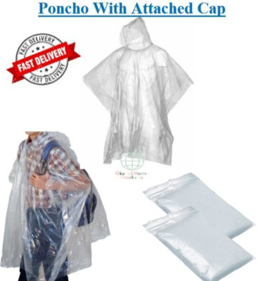 1 x KLAR NOTFALLPONCHO REGENPONCHOS MIT KAPUZEN RAINCAPE PACAMAC WIEDERVERWENDBAR