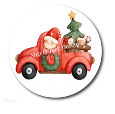 Cute 3D Christmas Santa in Car Scrapbook Stickers Holiday Labels Envelope Seals