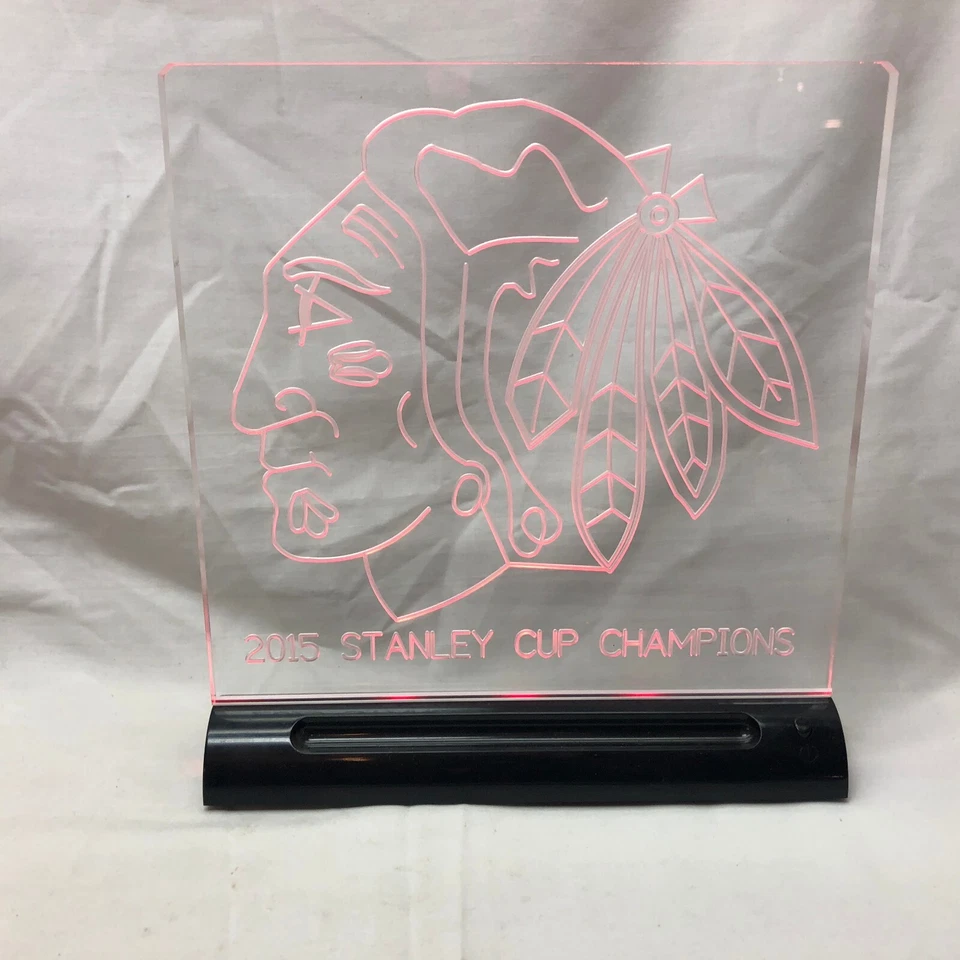 Letrero iluminado Chicago Blackhawks 2015 campeón de la Copa Stanley equipo de hockey Blackhawk Foto 2 de 4