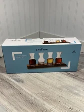 Wine Tasting Flight Set Of 4 Decanter Glasses On Wood board With Chalk Slate New