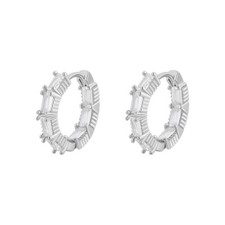 Sparkling Clear Rectangle CZ Huggie Hoop Earrings Sterling Silver PE2