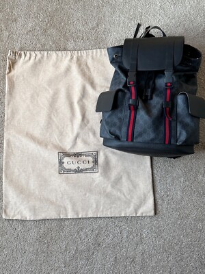 Gucci Soft Backpack GG Supreme Blue/Red Web Black/Grey - PreOwned