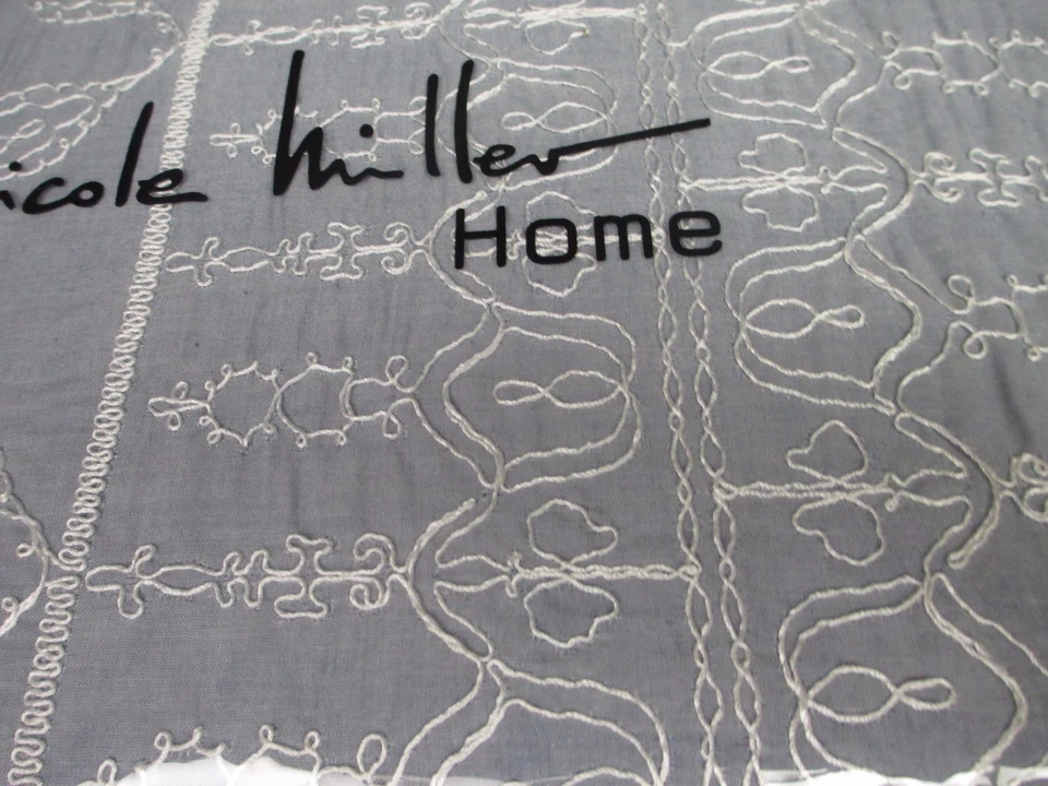 Nicole Miller CHAMBRAY Denim Azul Blanco Bordado Floral Juego - Queen Foto 4 de 4