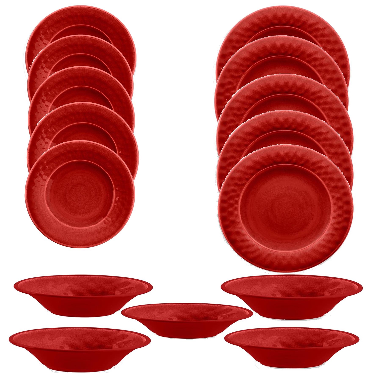 15 Piece Red Crackle Glaze Melamine/Plastic Outdoor Dinnerware - Set for 5