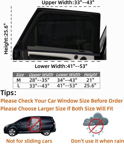 2Pack Large Car Window Screen Mesh 41" to 53", for Large SUV, Pickup, Truck, Min - Zdjęcie 2 z 11