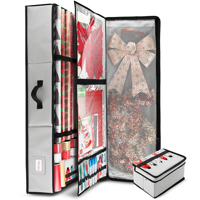 Silver Christmas Wrapping Paper Storage Bag, Holiday Organizer Gift  supplies Box