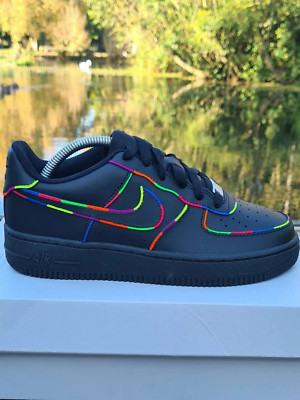 Nike Air Force 1 Custom Shoes Black Neon Outline Multicolor Mens Womens Kids