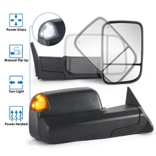 Pair Power Heated Tow Mirrors For 1998-2001 Dodge Ram w/ White Running Light