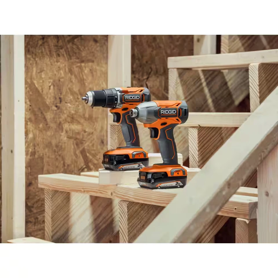 RIDGID 18V Cordless 5 Tool Combo Kit Drill Saw Light Impact Driver 2 Batteries - Image 3 of 4