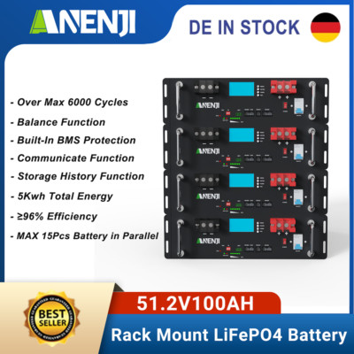 100Ah 51.2V 5.12KWh LiFePO4 Battery Rack-Mount BMS RS232/RS485 communication NEW