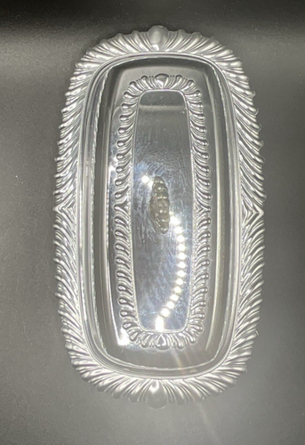 Vintage Butter Dish 3 Pieces Silver Chrome Plated Metal Glass Insert 7 3/4" L - Picture 8 of 8