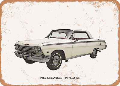 Classic Car Art - 1962 Chevrolet Impala SS Pencil Sketch - Rusty Look Metal Sign