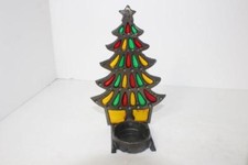 Stained Glass Christmas Tree tea Light Holder 7 1/2" tall, glass cracked
