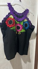 Mexicana Blusa Elegant Sleeveless embroidered blouse for women M dium Black