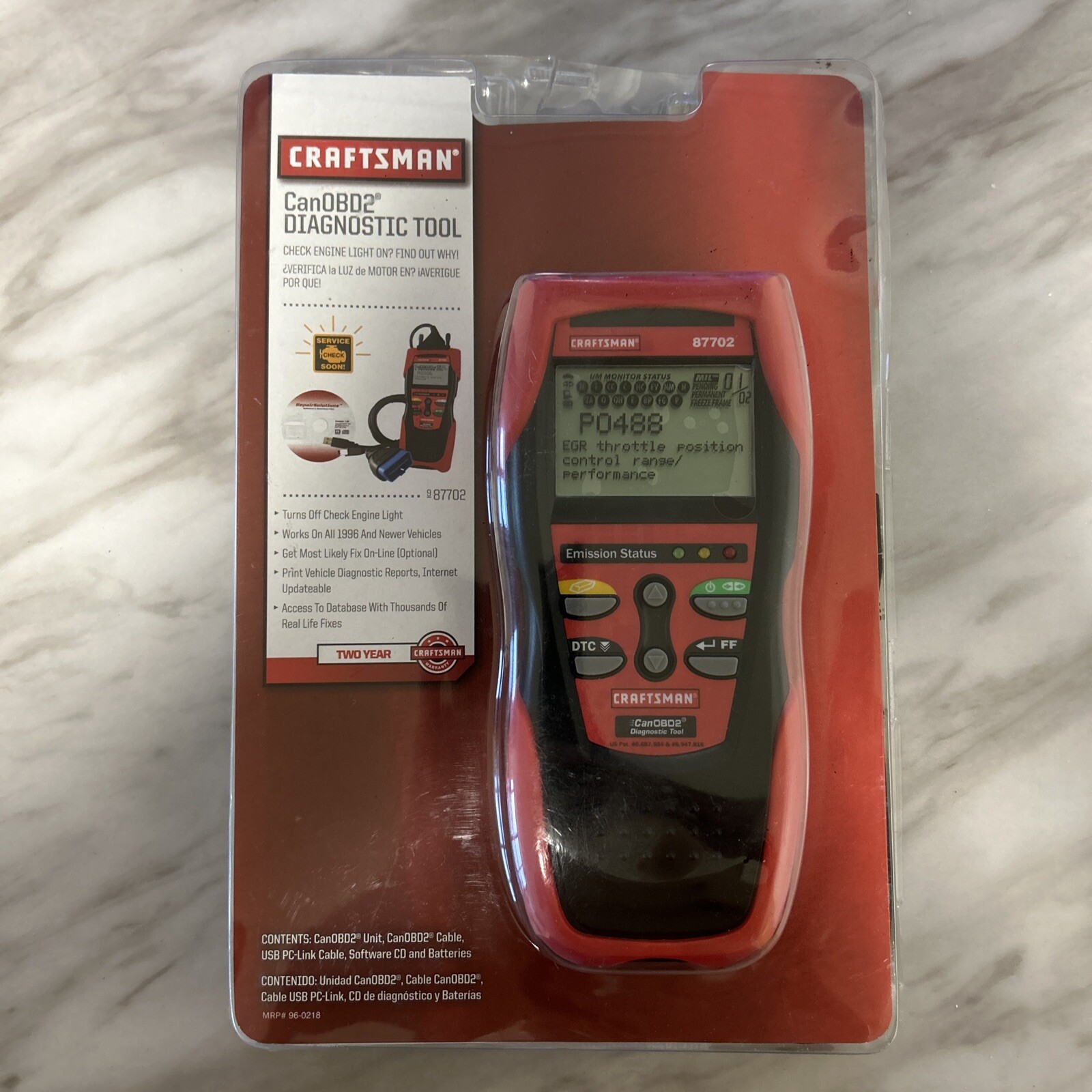 CRAFTSMAN 87702 DIAGNOSTIC SCANNER OBDII OBD2 CANOBD2 CODE READER FREE