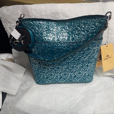 Patricia Nash Leather Teal Metallic Harper Tote Crossbody Shoulder Bag New 