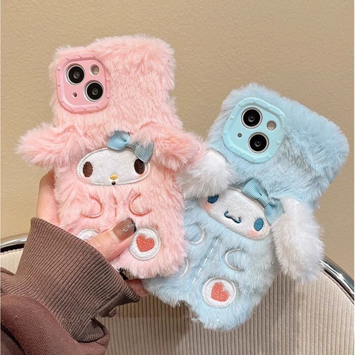 Cute My Melody Cinnamoroll Plush Phone Protective Case For iPhone 12 13 15  Pro