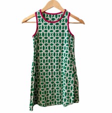 Lands End Green  White Woven Pattern Print Girls Sun Dress Size 7-8 Sleeveless