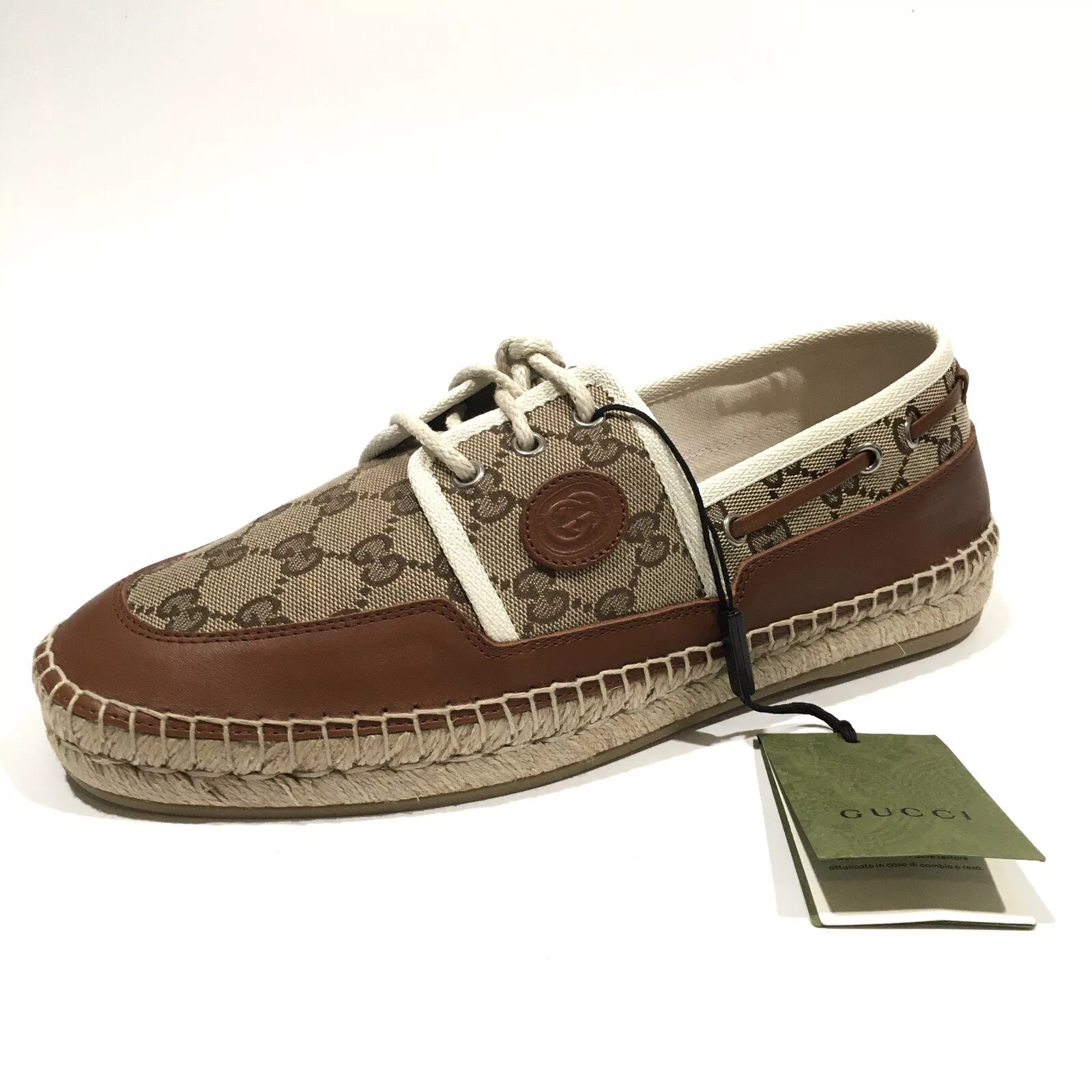 CHAUSSURES BATEAU EN TOILE SUPREME GUCCI MOCASSINS ESPADRILLES   HOMME US 9,5   NEUF