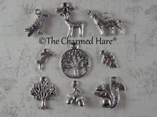 9 x Forest Animal Woodland Charms Pendants, Wiccan Pagan Silver
