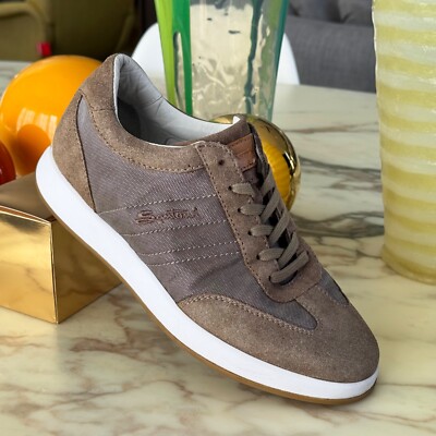 SANTONI CLUB beige suede and textile sneakers Size Made in