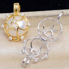 Charm Sterling Silver 10-12mm Pearl Cage Pendant for Jewelry Making Women Gifts