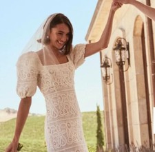 BHLDN Saylor Keaton Ivory Puff Sleeve Crochet Dress