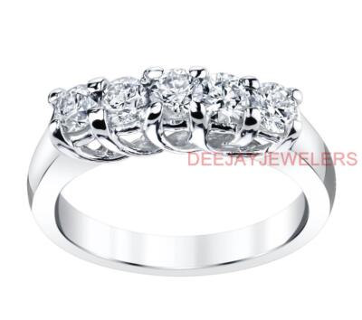 1.01ct Diamond Ring 5 Stone Anniversary 14k White Gold Band USA Made