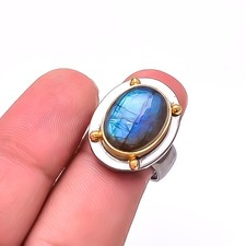 Labradorite - Madagascar Two Tone Designer 925 Sterling Silver Ring S.9 R17