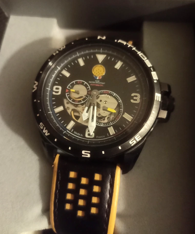 Montre Homme Patrouille de France Athos 6 Automatique Bracelet Jaune et Noir - Photo 1/3