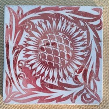 William De Morgan red lustre sunflower tile 