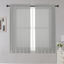 Sheer Curtains 45 inches Long, Light Filtering 42"W x 45"L Pack of 2 Grey