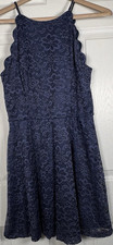 by & by Blue Lace Floral Fit & Flare Dress Sleeveless Halter Size 15