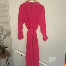 Express Portofino Hot Pink Poplin Shirt Dress Midi Belted Pockets Medium