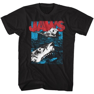 Jaws Great White Kurzarm Herren T-Shirt Schwarz Regular Baumwolle Rundhals Print