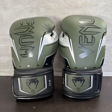 Venum Elite EVO Hook and Loop Boxing Training Gloves Green / Silver 14 oz