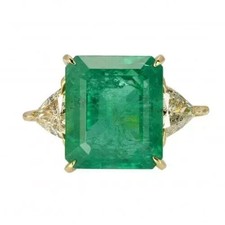 4.60 Ct Natural Green Emerald Art Deco Antique Vintage Engagement Ring