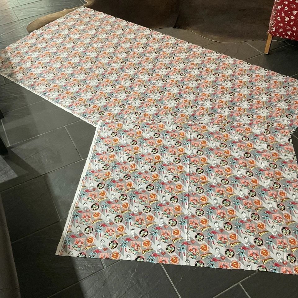 DC Comics Superman Hero’s 2 piezas tela de algodón RARO ENCONTRAR 84” X 40” y 33” X 44” Foto 4 de 4