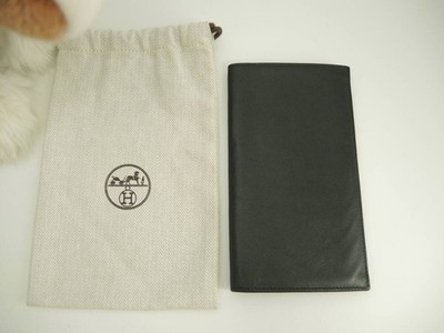 HERMES Citizen Twill Long Wallet Swift Leather Noir Silver Hardware Long Wallet