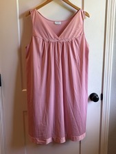 Vintage 70s 80s Vanity Fair Pink Nylon Sleeveless Nightgown Lace Trim Hem L
