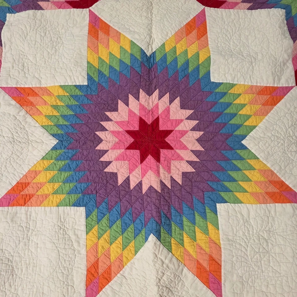 Colcha acogedora colcha vintage vibrante estrella arco iris hecha a mano decoración Foto 3 de 4