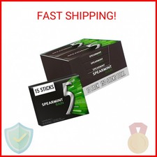 5 Gum Spearmint Rain Sugar Free Chewing Gum Bulk, 15 Stick Box Pack of 10 