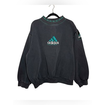 Vintage 90s Adidas Equipment Embroidered Gray Teal Pullover