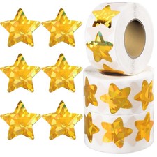 1500 PCS Holographic Gold Star Stickers for Reward, Adhesive Sparkly Foil Sta...